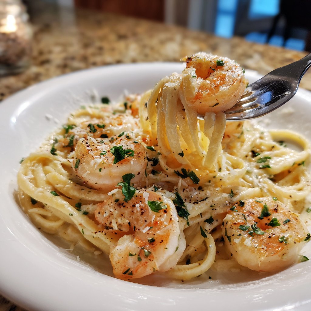 One Pot Creamy Garlic Shrimp Pasta