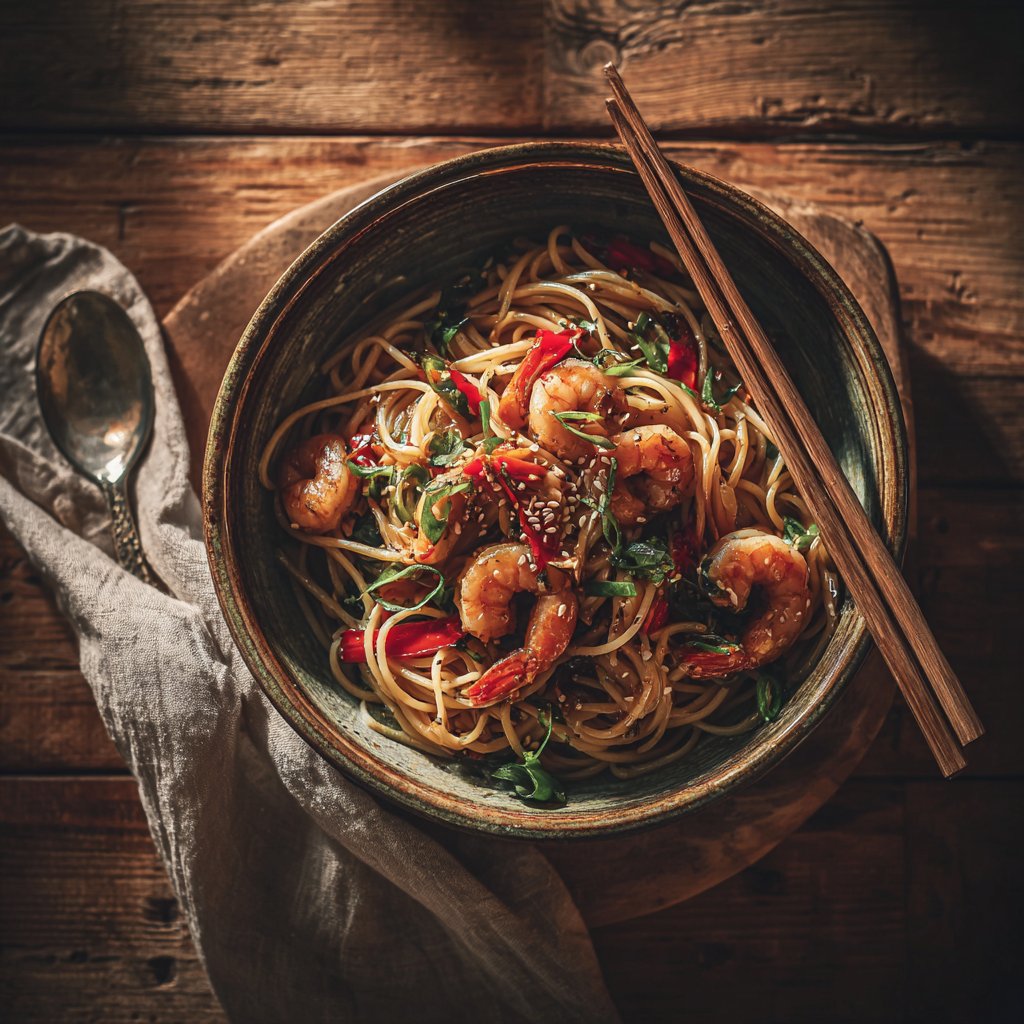 Asian Inspired Shrimp Pasta Bowl